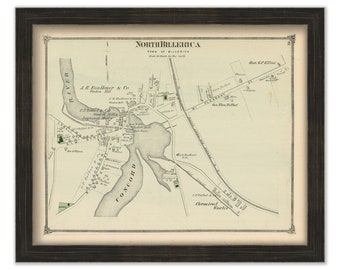 NORTH BILLERICA, Massachusetts 1875 Map - Replica or Genuine ORIGINAL