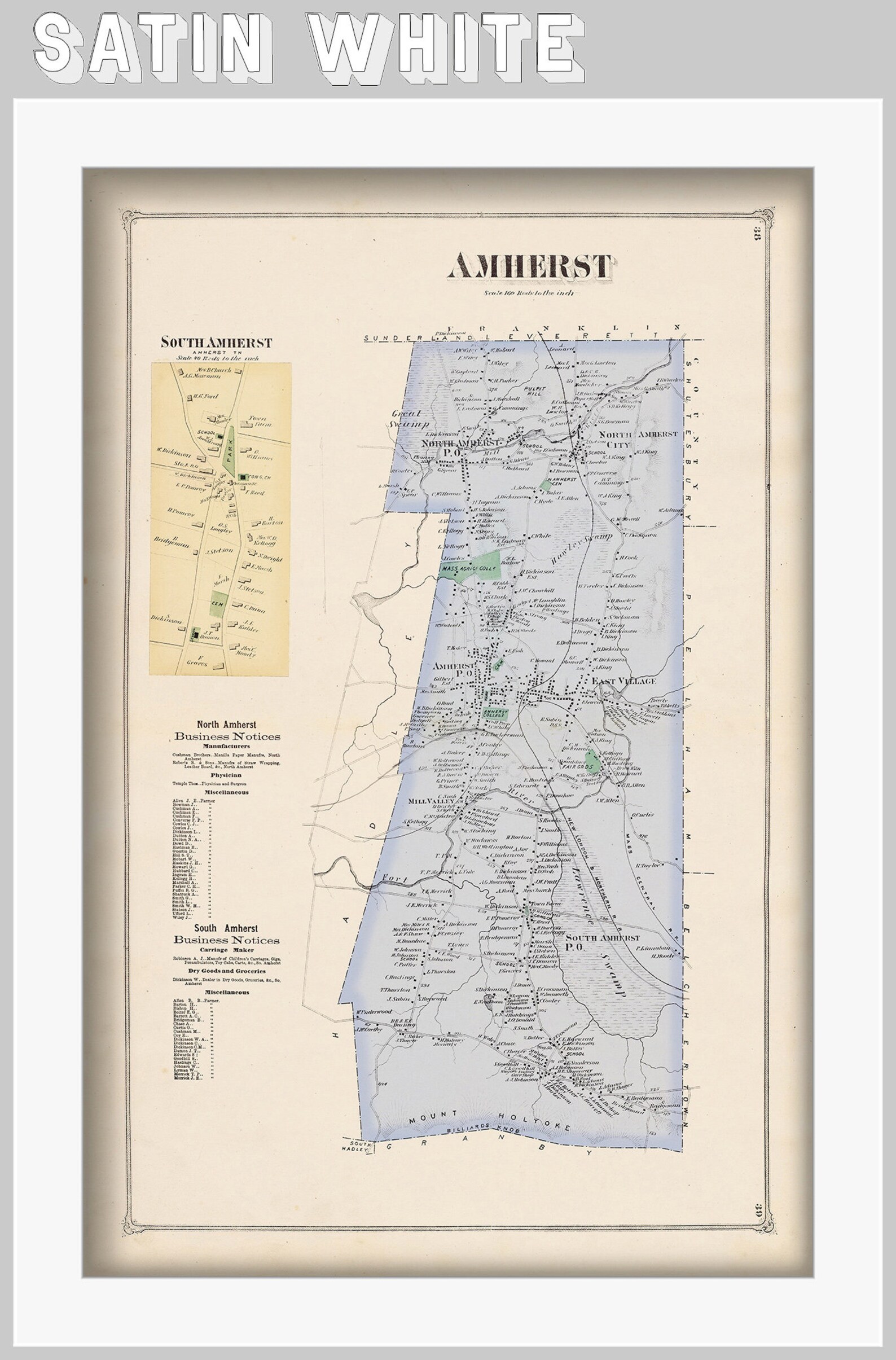 AMHERST Massachusetts 1873 Map | Etsy
