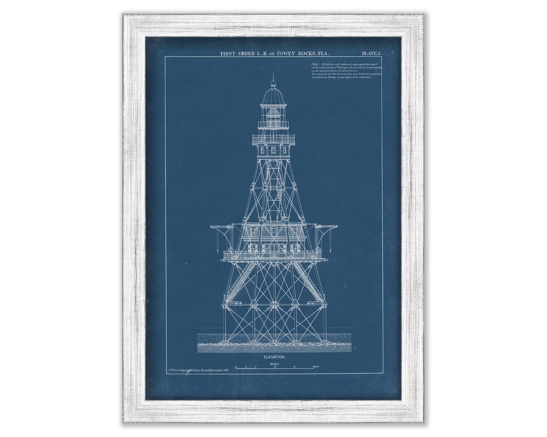 FOWEY ROCK LIGHTHOUSE, Miami, Florida - Blueprint Drawing and Plan of ...