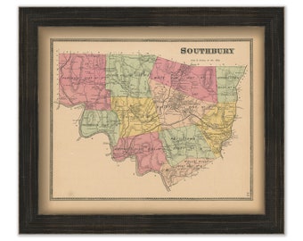 SOUTHBURY, Connecticut, 1868 Map, Replica or Genuine Original