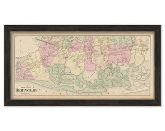 Hempstead, New York 1873 Map, Replica and GENUINE ORIGINAL