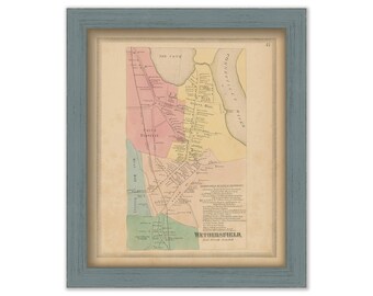 WETHERSFIELD Village, Connecticut, 1869 Map, Replica or GENUINE ORIGINAL