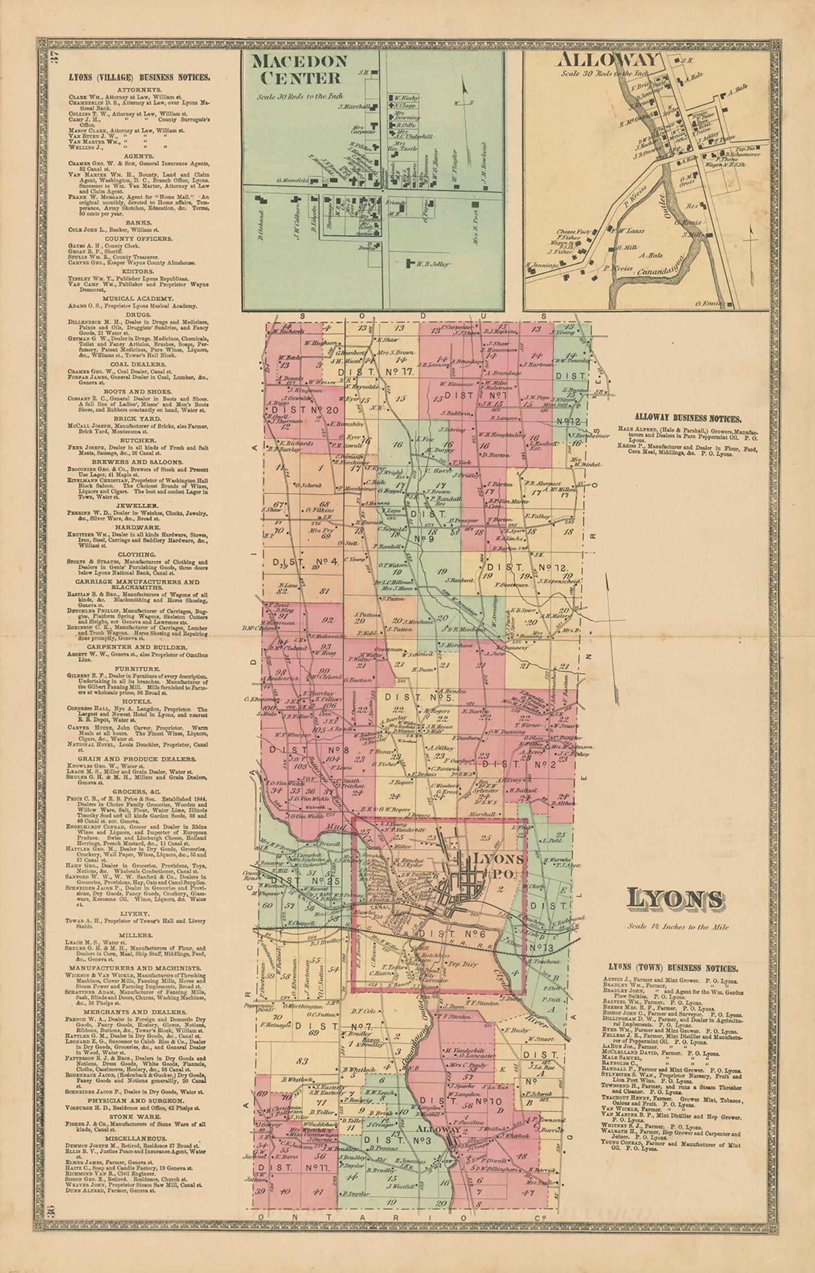 Town of LYONS New York 1874 Map Replica and GENUINE ORIGINAL Etsy
