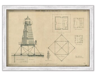 CALCASIEU PASS LIGHTHOUSE, Louisiana  - Drawing and Plan of the Lighthouse as it was in 1872.