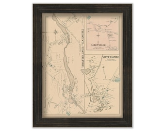 Villages of WALPOLE, Massachusetts 1876 Map - Replica or GENUINE ORIGINAL