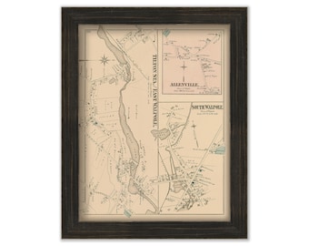 Villages of WALPOLE, Massachusetts 1876 Map - Replica or GENUINE ORIGINAL