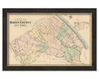 Bergen County, New Jersey 1876 Map - Replica or GENUINE ORIGINAL