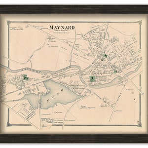 MAYNARD, Massachusetts 1875 Map - Replica or Genuine ORIGINAL