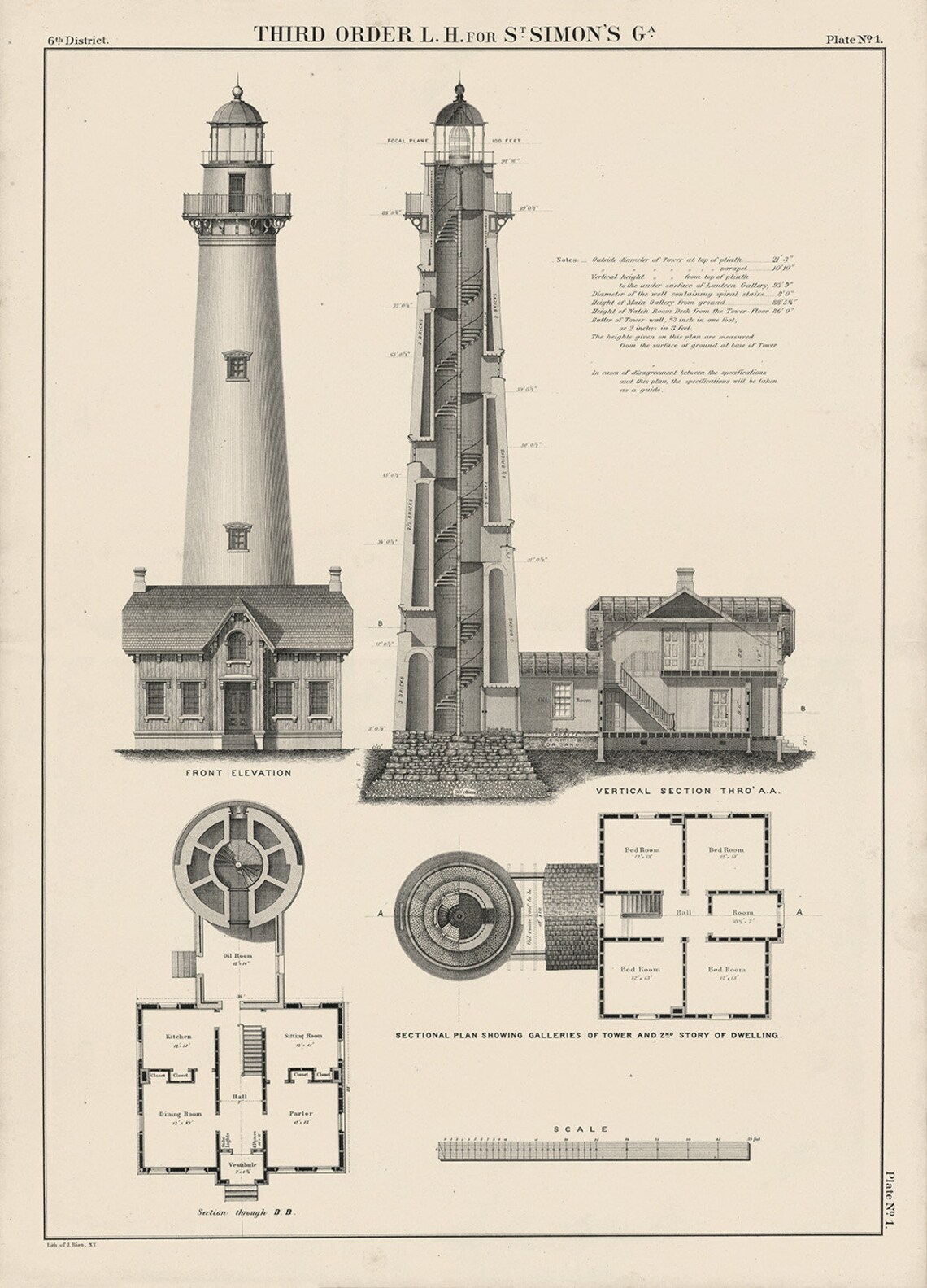 SAINT SIMONS LIGHTHOUSE, St. Simons Island, Georgia - Drawing and Plan ...