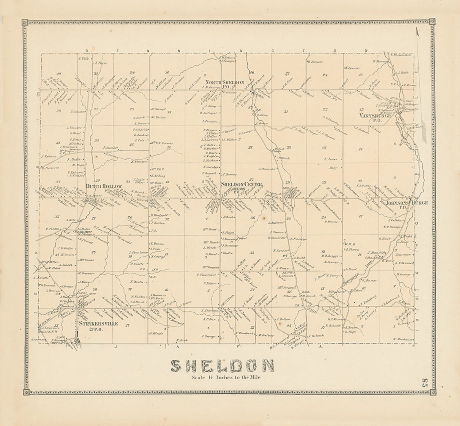 Town of SHELDON Wyoming County New York 1866 Map - Etsy