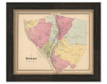 DERBY, Connecticut, 1868 Map, Replica or Genuine Original