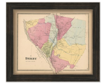 DERBY, Connecticut, 1868 Map, Replica or Genuine Original