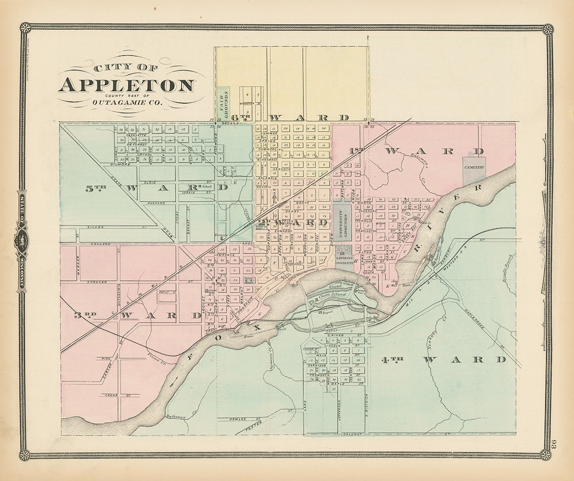 APPLETON Wisconsin 1878 Map Replica or Genuine Original Etsy