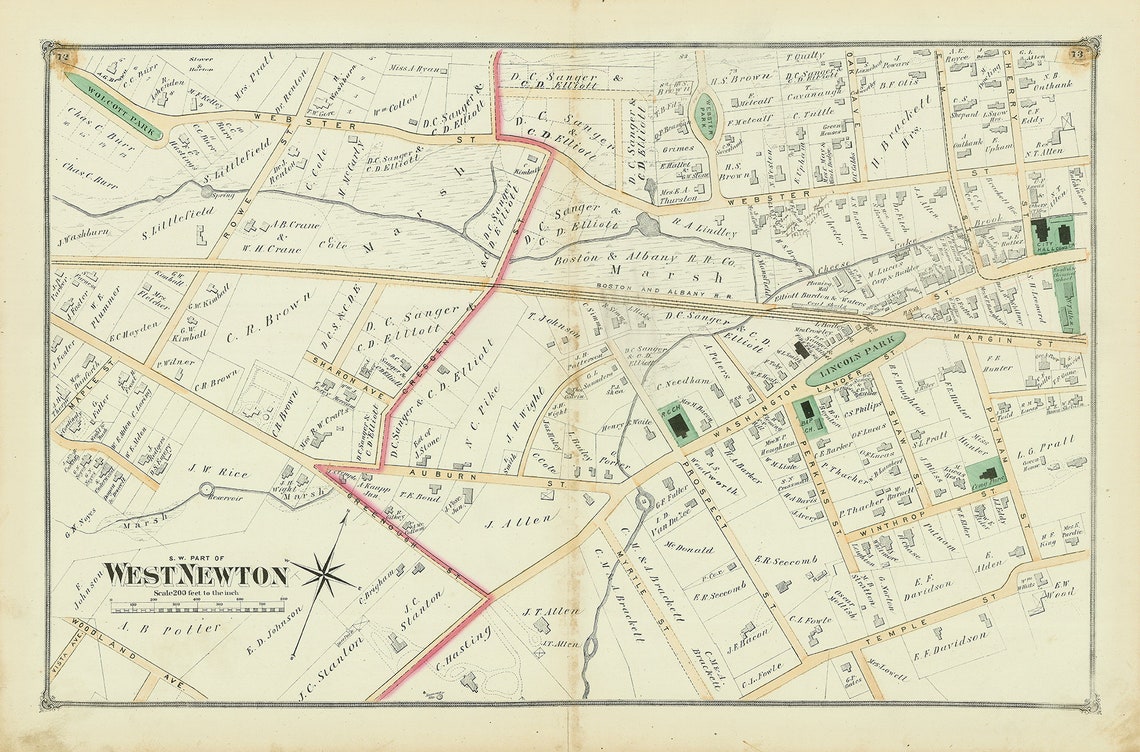 City of NEWTON WEST NEWTON Massachusetts 1874 Map Etsy