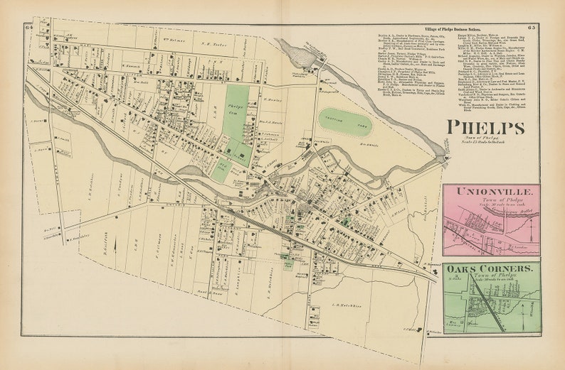 PHELPS VILLAGE New York 1874 Map Etsy