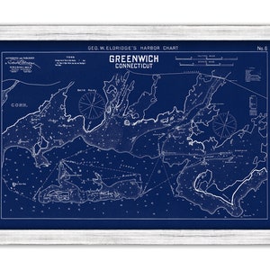 GREENWICH, Connecticut - 1901 Blueprint Nautical Chart by George W. Eldridge