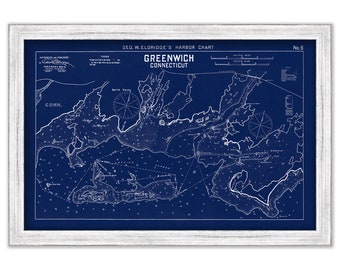 GREENWICH, Connecticut - 1901 Blueprint Nautical Chart by George W. Eldridge