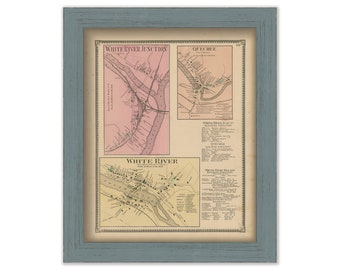 Quechee, White River and White River Junction, Windsor County, Vermont 1869 Map - Replica or Genuine ORIGINAL