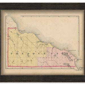 PRESQUE ISLE COUNTY, Michigan 1873 Map - Replica or Genuine Original
