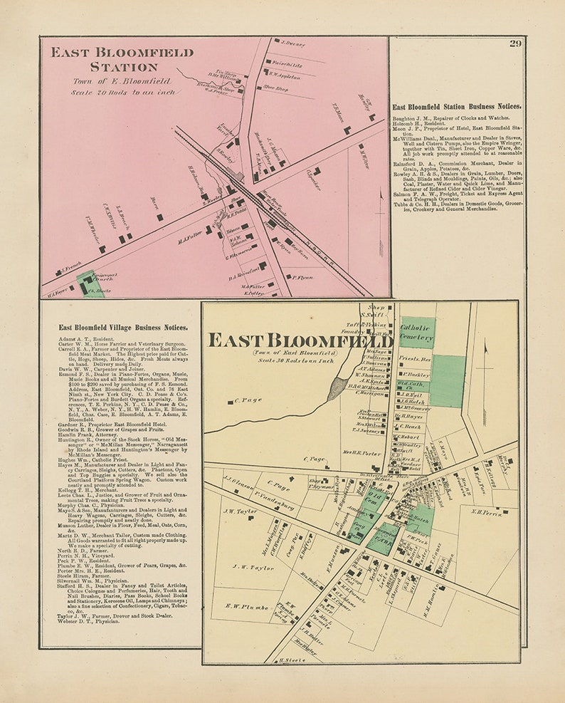 EAST BLOOMFIELD the Village Ontaro County New York 1874 Map Etsy
