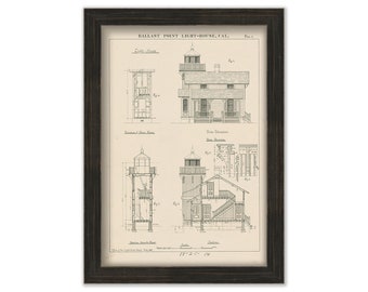 BALLAST POINT LIGHTHOUSE, California  - Drawing and Plan of the Lighthouse as it was in 1889.