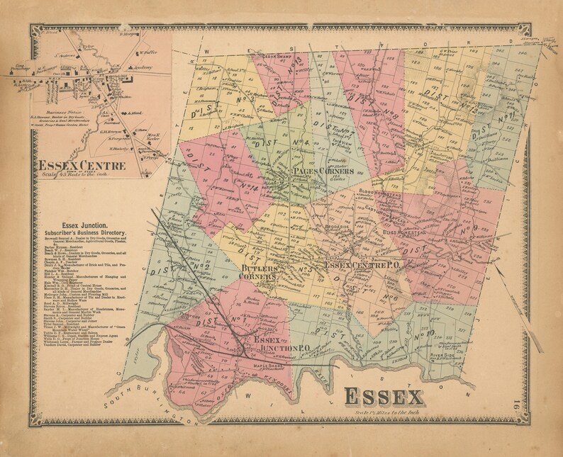 ESSEX Vermont 1869 Map Etsy
