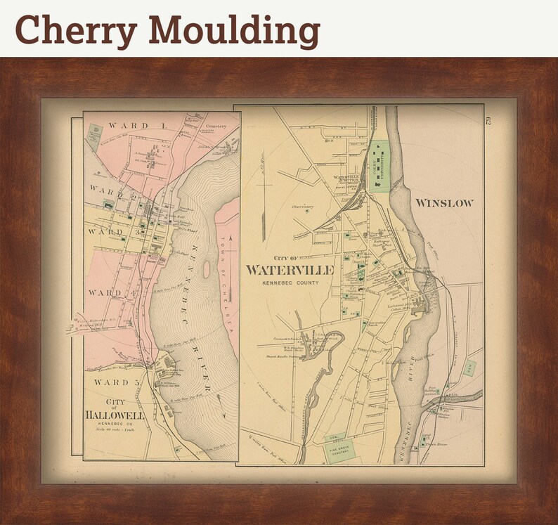 Waterville Hallowell and Winslow Maine 1890 Map Replica or Etsy