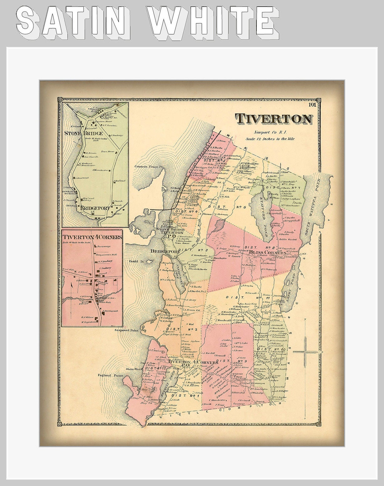 TIVERTON, Rhode Island 1870 Map