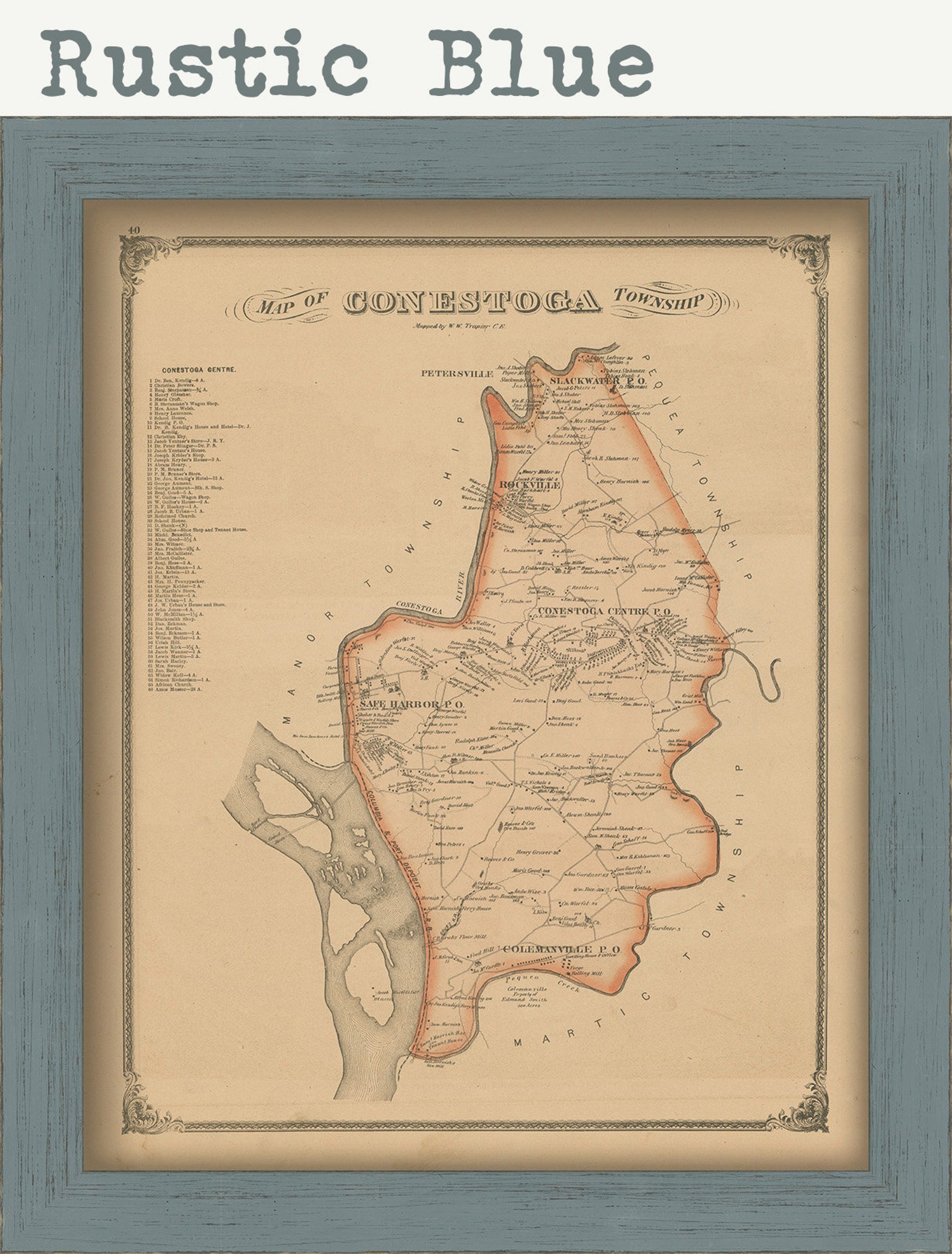 CONESTOGA Pennsylvania 1875 Map Replica or GENUINE ORIGINAL Etsy