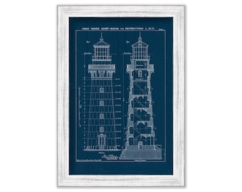 Destruction Island Lighthouse, Washington State - Architectural Drawing Blueprint 1888