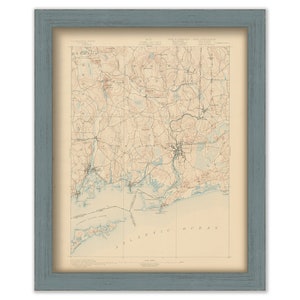 STONINGTON  and MYSTIC, Connecticut 1893 Topographic Map - Replica or Genuine Original
