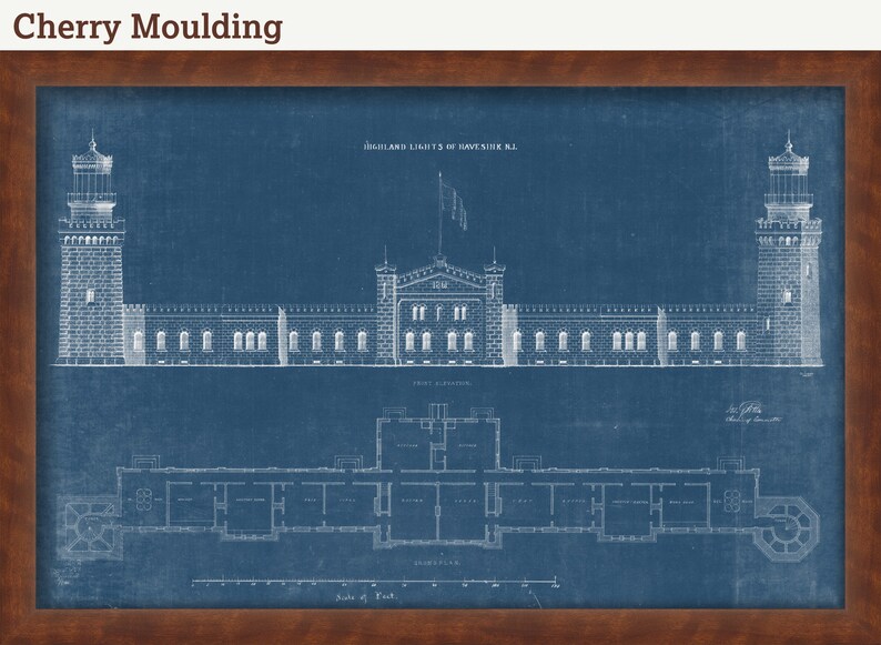NAVESINK TWIN LIGHTS Middletown Blueprint Drawing and Plans of the Lighthouses as it was in 1861. New Jersey