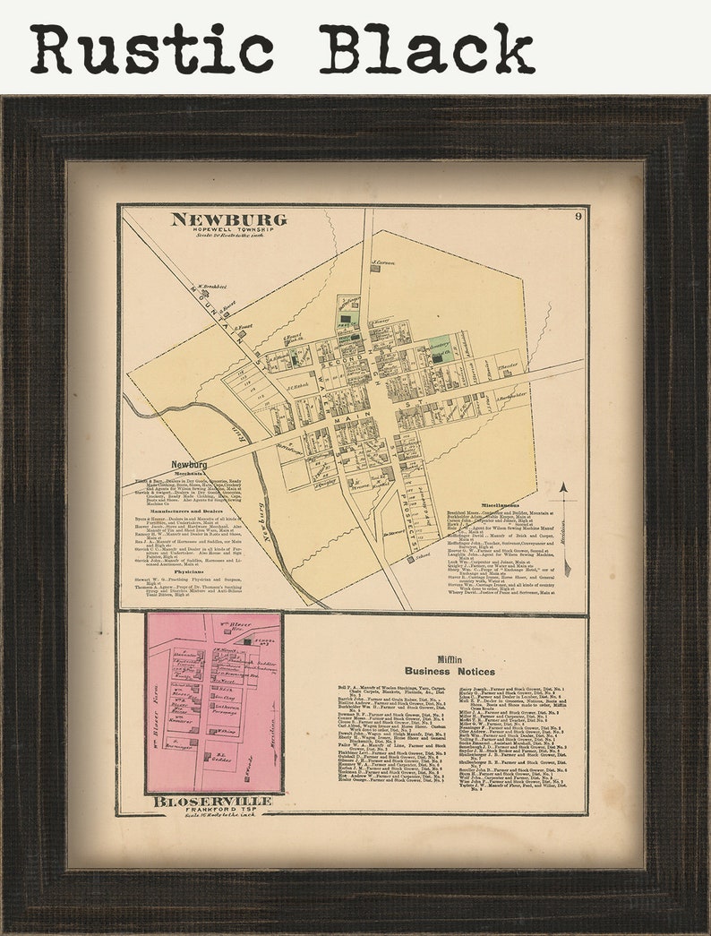 NEWBURG and BLOSERVILLE Pennsylvania 1872 Map Replica or Etsy.de