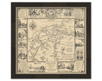 MILTON, Massachusetts - 1937 Historical/Pictorial Map