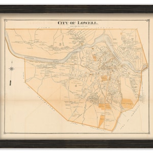 City of LOWELL, Massachusetts 1875 Map - Replica or Genuine ORIGINAL