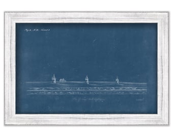 NAUSET BEACH LIGHTHOUSES-aka The Three Sisters, Eastham, Massachusetts  - Blueprint Drawing of the Lighthouses circa 1848