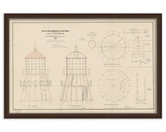 CAPE MENDOCINO LIGHTHOUSE, California  - Drawing and Plan of the Lighthouse as it was in 1867.