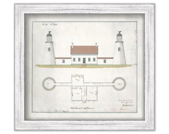 CHATHAM'S TWIN LIGHTS, Chatham, Massachusetts - Drawing and Plan of the Lighthouse as it was when Lit in 1841