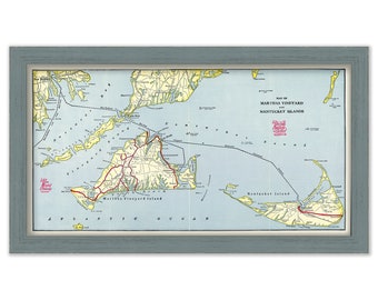 MARTHA's VINEYARD and NANTUCKET Ferry and Railroad Map
