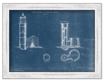 ISLES of SHOALS LIGHTHOUSE, White Island, New Hampshire  -  Blueprint Drawing and Plan of the Lighthouse as it was in 1865.