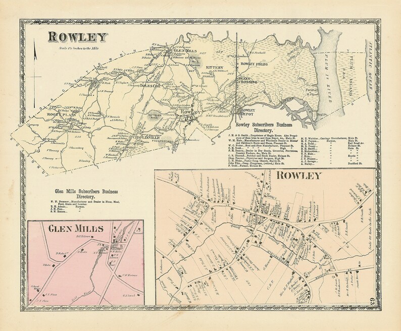 ROWLEY Massachusetts 1872 Map Replica or Genuine ORIGINAL Etsy