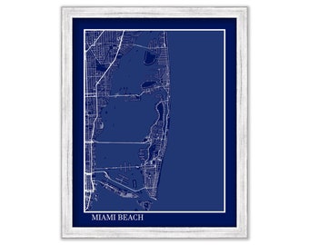 MIAMI BEACH, Florida  -  Contemporary Map Poster Blueprint