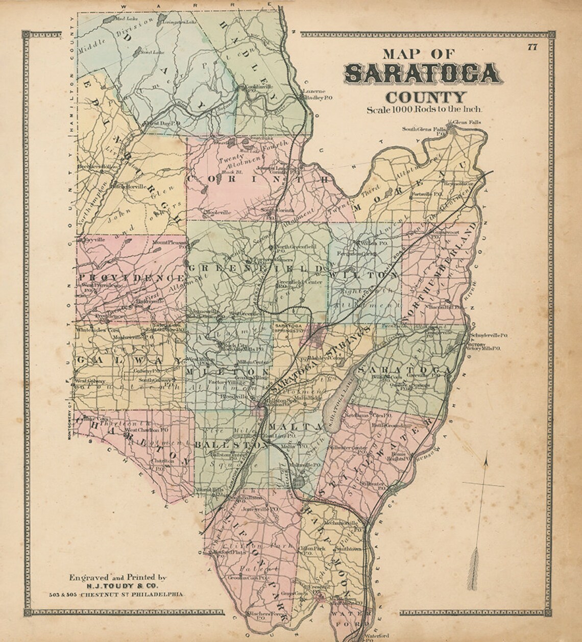 SARATOGA COUNTY New York 1866 Map Replica or Genuine | Etsy