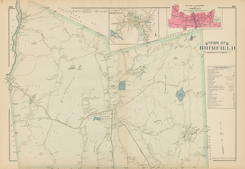 BRIMFIELD Massachusetts 1894 Map Replica or Genuine Etsy