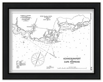 Kennebunkport and Cape Porpoise, Maine 1909 - Nautical Chart by Geo. Eldridge - Black+White Version