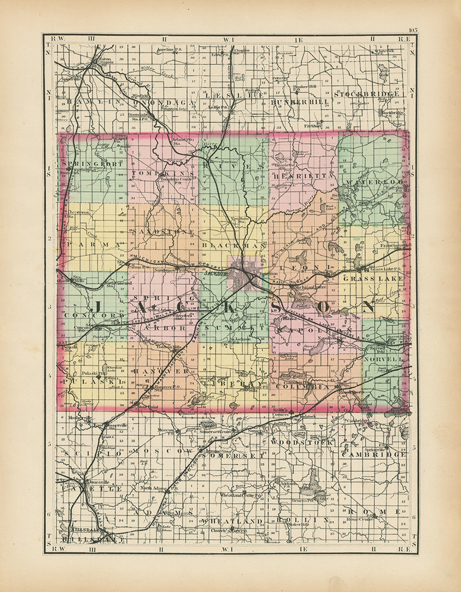 JACKSON COUNTY, Michigan 1873 Map Replica or Genuine Original Etsy