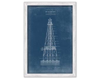 SOMBRERO KEY LIGHTHOUSE, Marathon, Florida  - Blueprint Drawing and Plan of the Lighthouse as it was in 1858.