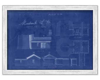 MONTAUK POINT LIGHTHOUSE, Long Island, New York -  Blueprint Drawing and Plan of Addition to the Lighthouse in 1860-61.