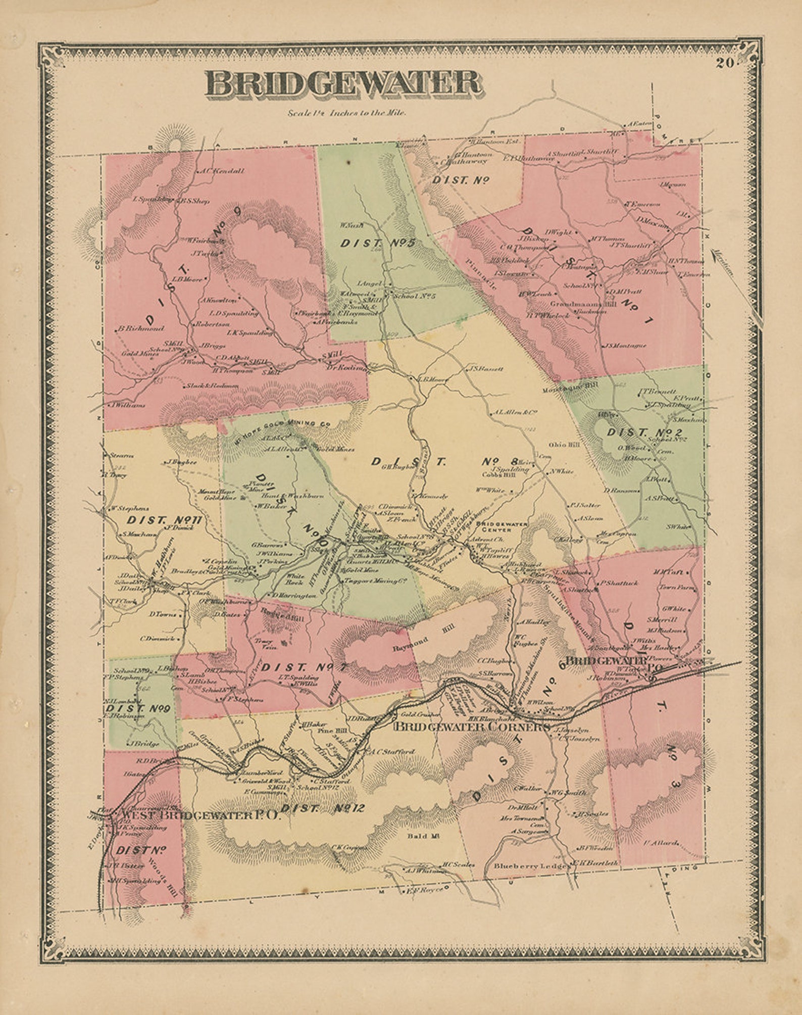 BRIDGEWATER Windsor County Vermont 1869 Map Replica or Etsy