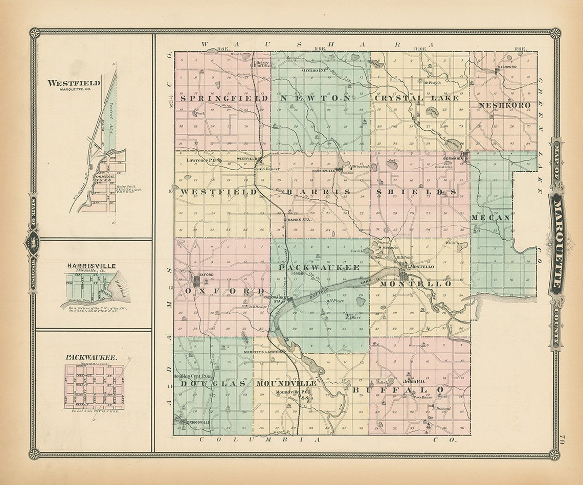 MARQUETTE COUNTY Wisconsin 1878 Map Replica or Genuine Etsy